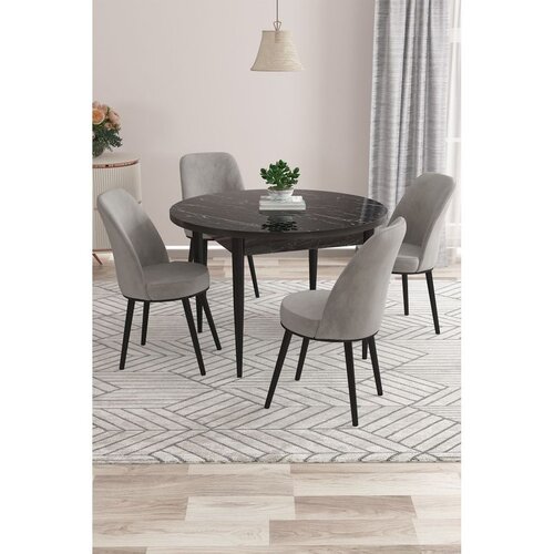 Hanah home trpezarijski set Kea, sto i 4 stolice, ploča u dekoru crnog mermera, siva tkanina Babyface Cene