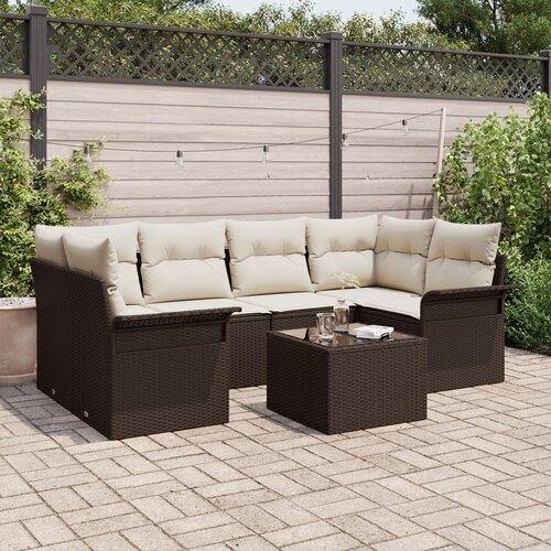 vidaXL 7-dijelni vrtni sofa set s jastučićima smeđi poli ratan Cene