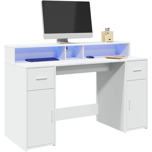  Radni stol s LED svjetlima bijeli 140 x 55 x 91 cm drveni Cene