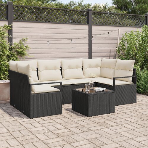 vidaXL 7-delna vrtna sofa garnitura s blazinami Črna Poly Rattan Cene