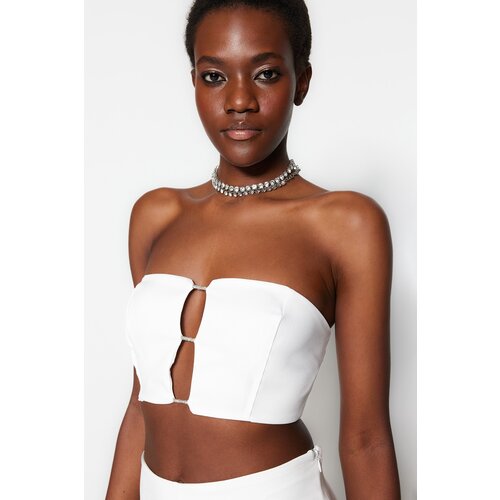 Trendyol Crop Top - Ecru - Plain Cene