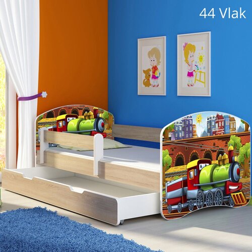 ACMA Dječji krevet s motivom, bočna sonoma + ladica 180x80 cm - 44 Vlak Cijene