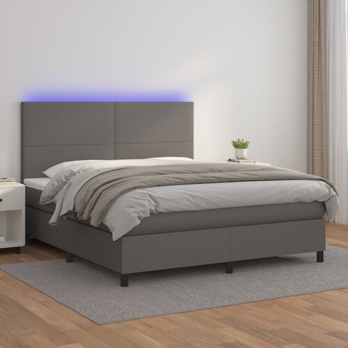 VidaXL Box spring postelja z vzmetnico LED siva 180x200cm umetno usnje Slike