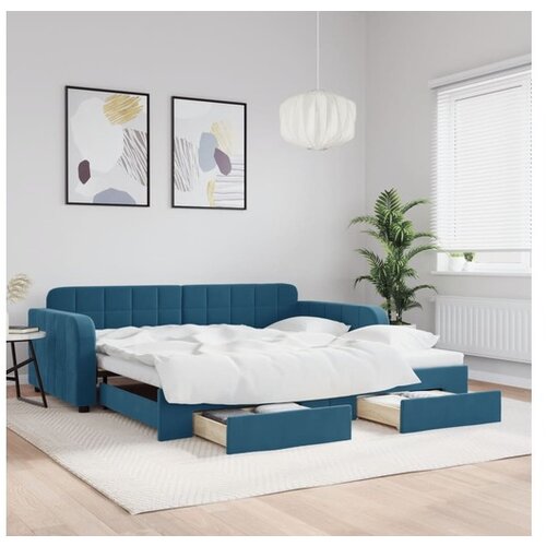vidaXL Dnevni krevet na razvlačenje s ladicama plavi 100x200 cm baršun Cijene