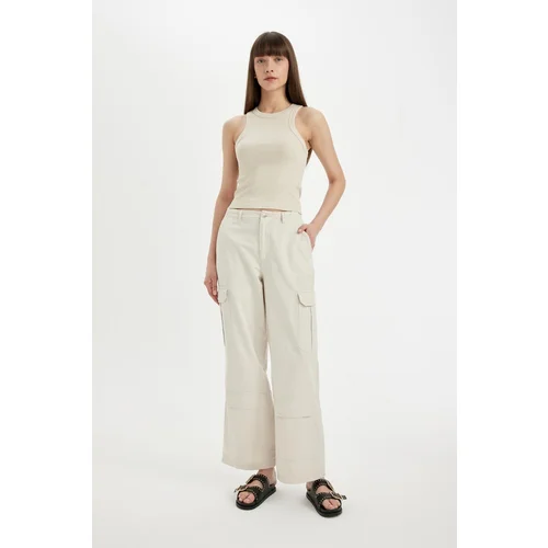 Defacto Wide Leg Cargo Pocket Normal Waist Standard Length Gabardine Trousers