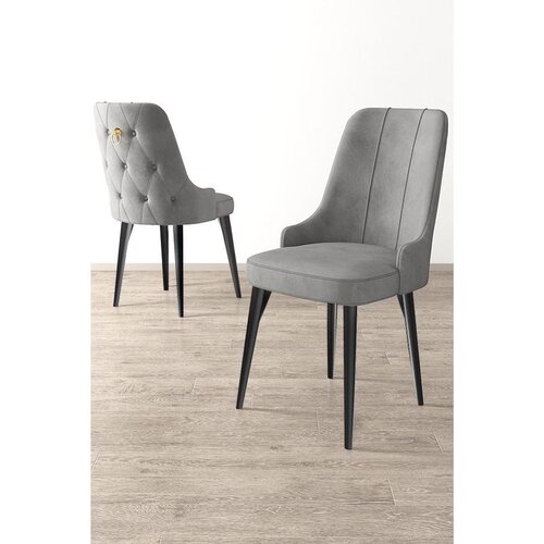 Hanah home set trpezarijskih stolica Newa 8 kom, siva tkanina Babyface, crne metalne noge Cene