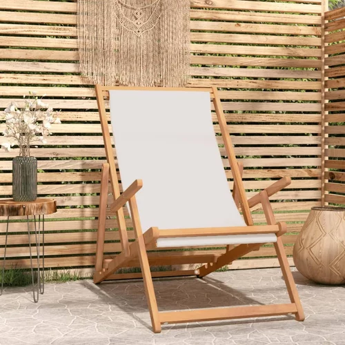 vidaXL Sklopiva stolica za plažu od masivne tikovine krem
