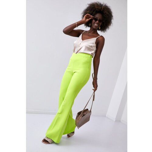Fasardi Elegant women's pants with flared legs, neon lime Slike