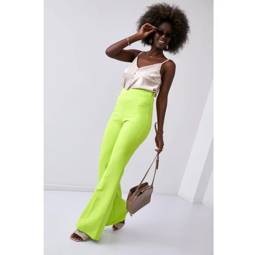 Fasardi Elegant women's pants with flared legs, neon lime