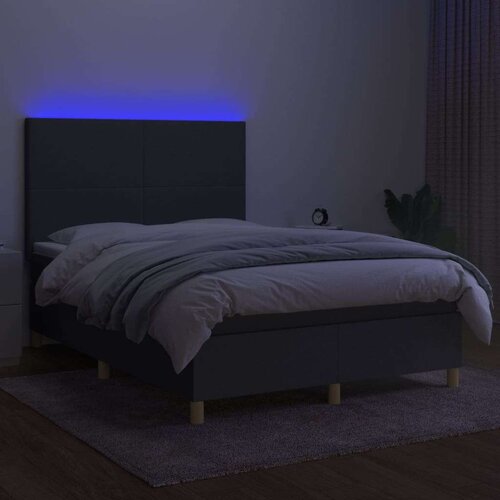  Krevet box spring s madracem LED tamnosivi 140x200 cm tkanina Slike