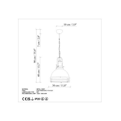 Opviq Luster Saglam 3762, 90cm, O30 cm, E27, narandžasta Slike