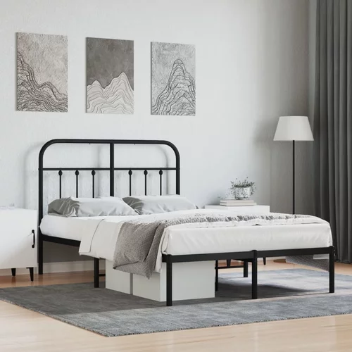 vidaXL Kovinski posteljni okvir z vzglavjem črn 120x200 cm