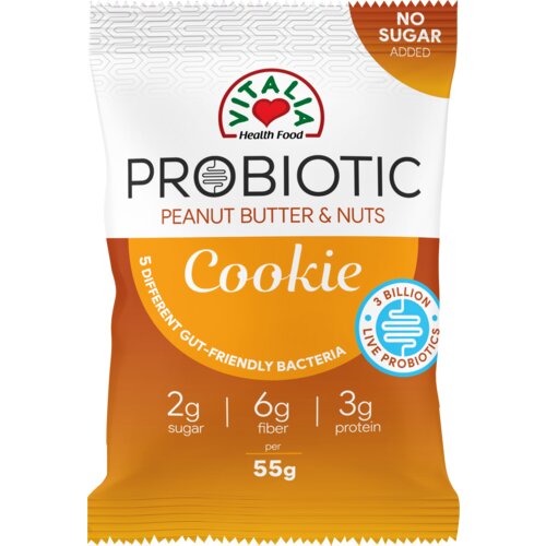 Vitalia probiotic kolačić, kikiriki puter i jezgasto voće, preliven mlečnom čokoladom, 55g Slike