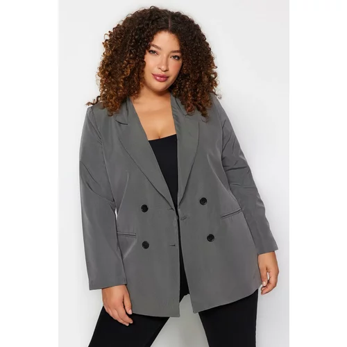 Trendyol Curve Gray Double Breasted Closure Lined Blazer Jacket