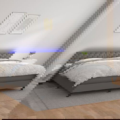 VidaXL Box spring postelja z vzmetnico LED siva 180x200cm umetno usnje Slike