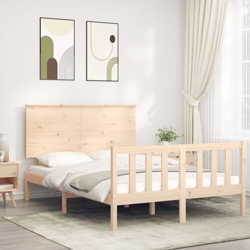 VidaXL Okvir kreveta s uzglavljem 140 x 190 cm od masivnog drva Slike