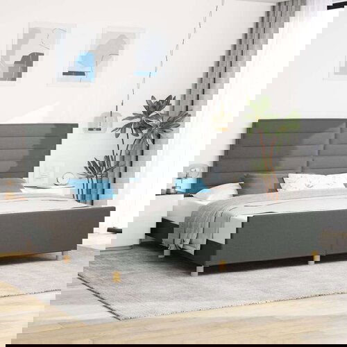  Postelja iz temno sive tkanine 200x200 cm, (22049210) Slike