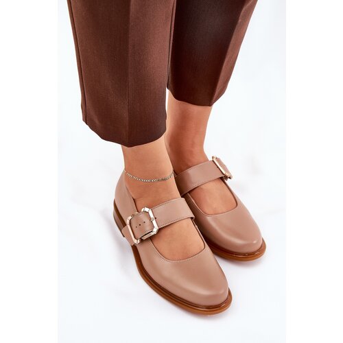 Laura Messi Leather Women's Shoes With Buckle 2980 Dark Beige Cene