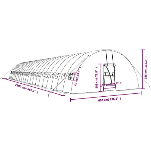 VidaXL Rastlinjak z jeklenim okvirjem bel 132 m 22x6x2,85 m Slike