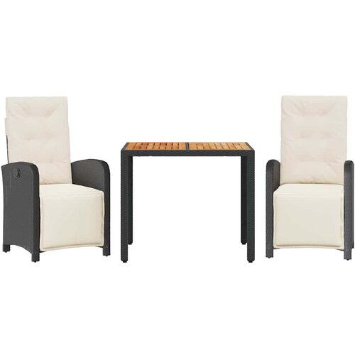  3-dijelni bistro set s jastucima crni od poliratana Crna Dužina stola 90 cm Slike