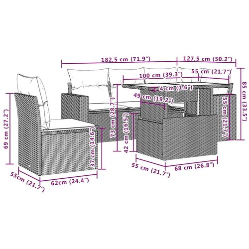 VidaXL 6-dijelni set vrtnih sofa od poliratana s jastucima svjetlosivi Slike