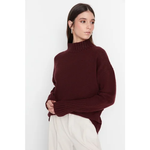 Trendyol Claret Red Collar Oversize Knitwear Sweater