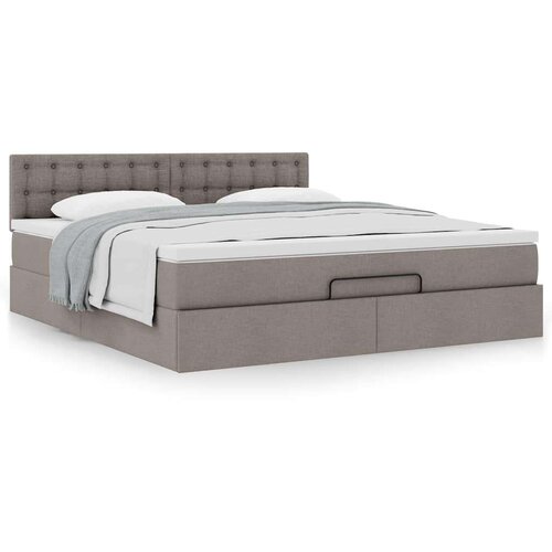 VidaXL otomanski krevet s madracem smeđesivi 160x200cm od tkanine Slike