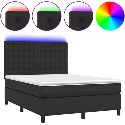 Krevet box spring s madracem LED crni 140 x 190 cm umjetna koža Slike