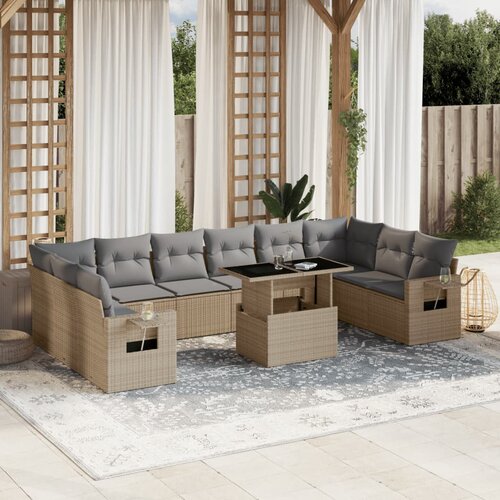 vidaXL 11-dijelni set vrtnih sofa od poliratana s jastucima bež Cijene