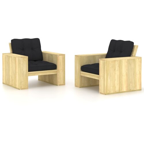 vidaXL Vrtni stoli 2 kosa in črne blazine impregnirana borovina Cene