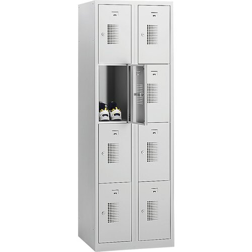 eurokraft basic Omara s predelki z zaklepanjem AMSTERDAM, 2 razdelka, širina 600 mm, 8 predelkov, cilindrična ključavnica, v celoti svetlo siva Cene