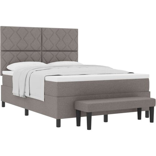 VidaXL Krevet s podlogom s madracem i klupom taupe 140x190 cm tkanina Slike