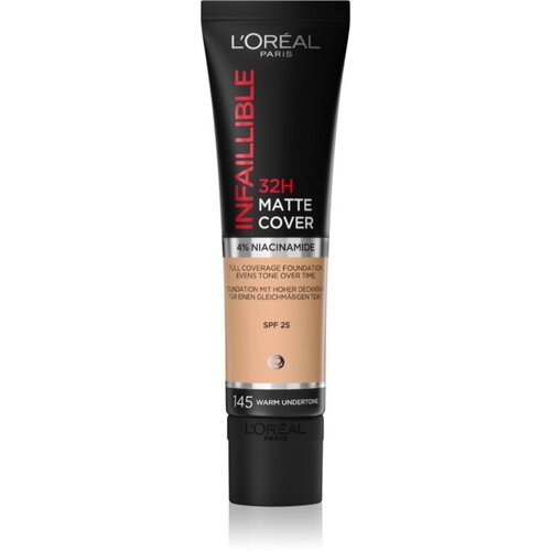 L´Oréal Paris Infallible 32H Matte Cover dolgoobstojni matirajoči tekoči puder SPF 25 odtenek 145 (Warm Undertone) 30 ml Cene