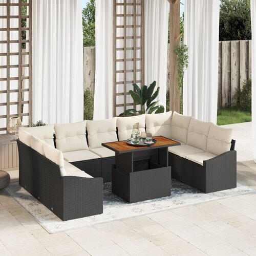 vidaXL 10-delna vrtna sofa garnitura z blazinami črn poli ratan Cene