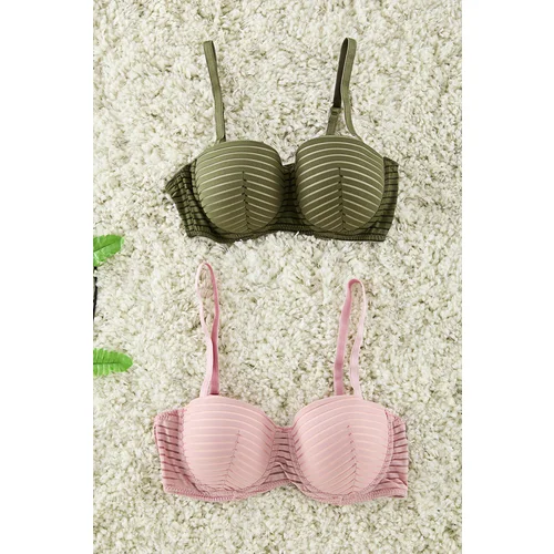 Trendyol Multi-Colored 2-Pack Polyamide Striped Covered Strapless Knitted Bra