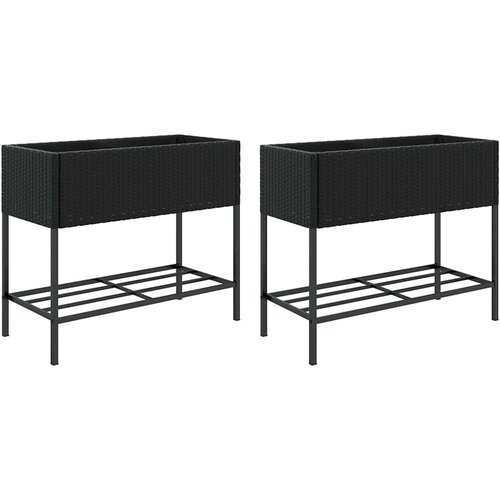  Vrtne sadilice s policom 2 kom crne 90 x 40 x 75 cm poliratan Slike