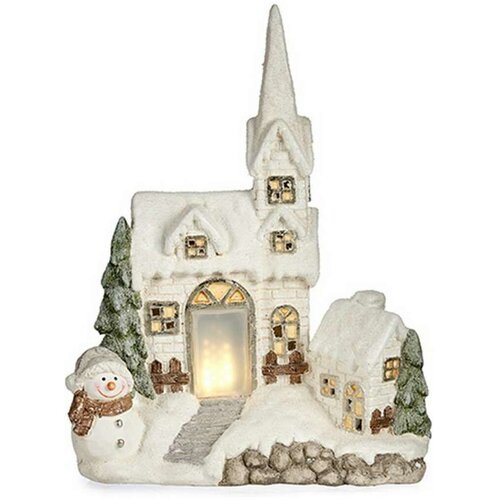  Ukrasna figura Crăciun LED Svjetlo kuća 18 x 54 x 42 cm Bijela Polirezin Slike