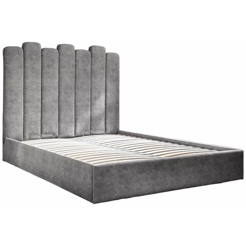 Miuform Sivi tapecirani bračni krevet s prostorom za pohranu s podnicom 140x200 cm Dreamy Aurora -