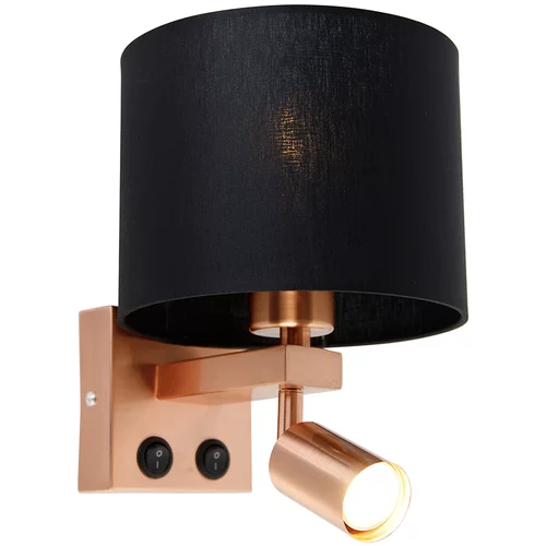 QAZQA Stenska bakrena svetilka z bralno lučko in senčnikom 18 cm črna - Brescia