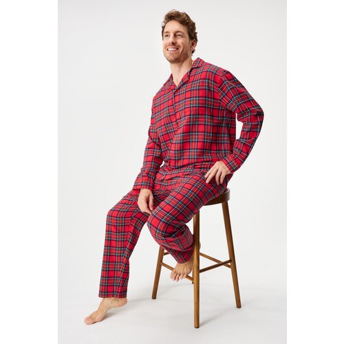 MEN-A Dolga flanelasta pižama Festive Red Cene