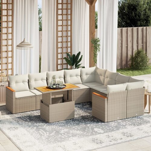 vidaXL 10-dijelni set vrtnih sofa s jastucima bež od poliratana Cijene