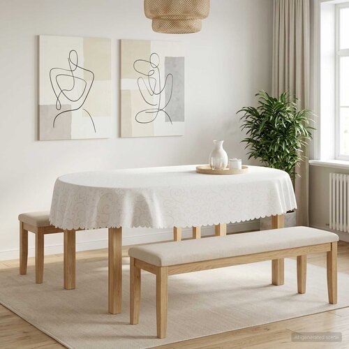  Tkanina za stol 5 kom. Ovalni Bijela 130 x 220 cm Slike