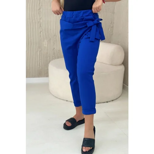 Kesi Viscose trousers with asymmetrical binding in cornflower blue front