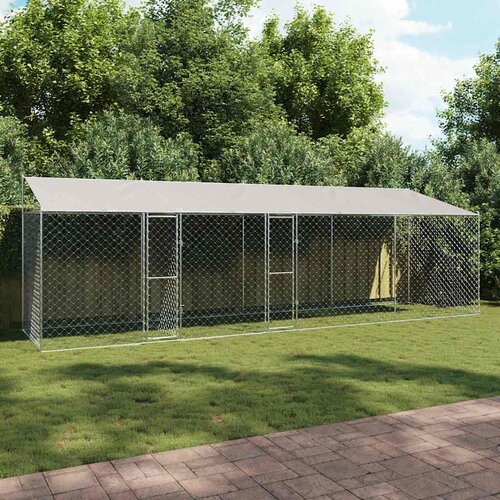 VidaXL Kavez za pse Srebrno 800 x 200 x 256 cm Cinkani čelik Slike