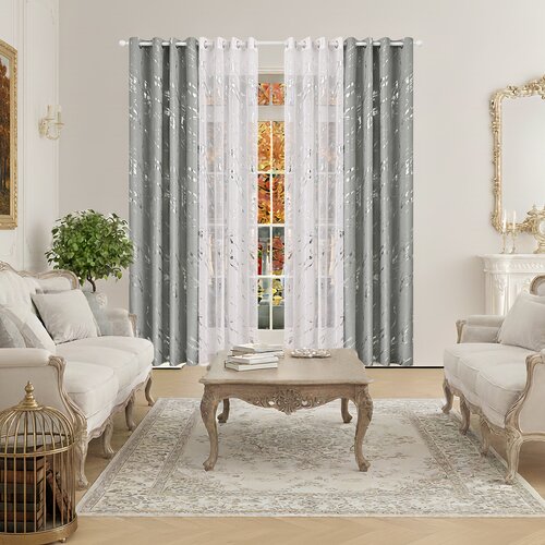INF 100x130cm Komplet zatemnitvenih zaves s srebrnim tiskom, poliestrske marmorne zavese Silver+White, (5000235687) Slike