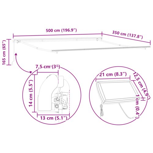 vidaXL Ročna retraktibilna tenda z LED Belo 500x350 cm Cene