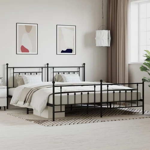 vidaXL Kovinski posteljni okvir z vzglavjem in vznožjem črn 193x203 cm