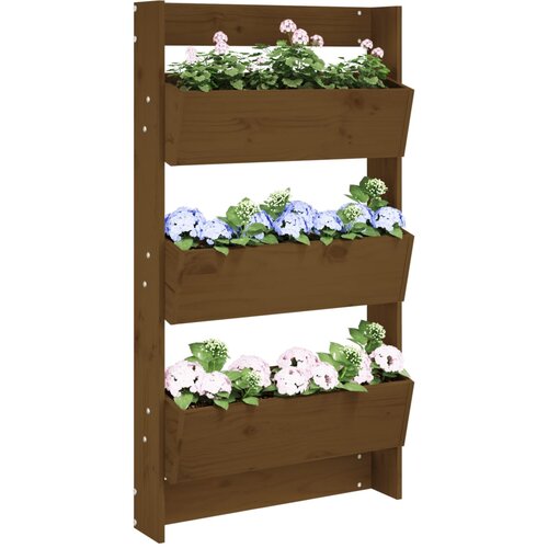 vidaXL Stenska korita 3-nadstr. 60x18,5x110 cm medeno rjava borovina Cene