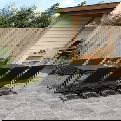 VidaXL 9-dijelni vrtni blagovaonski set crni od tekstilena Slike