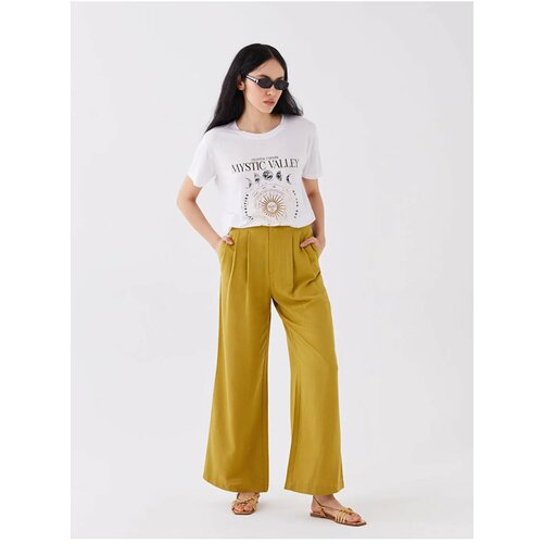 LC Waikiki Lcw Women's Casual Loose Fit Straight Linen Blended Trousers. Slike